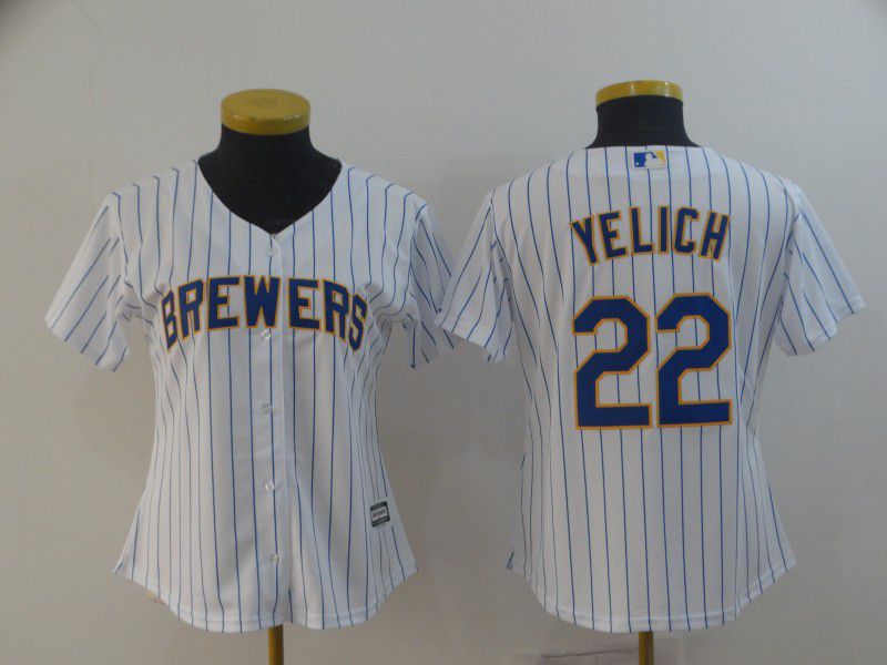 Women Milwaukee Brewers #22 Yelich White Game MLB Jersey->texas rangers->MLB Jersey